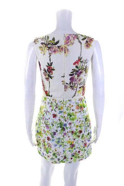 Giambattista Valli Embroidered Floral Organza V Neck Sheath Dress White IT 40