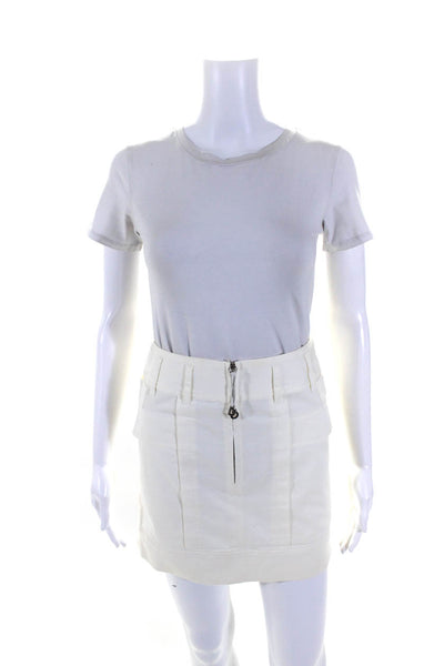Dolce & Gabbana Womens Front Zip DG Charm Twill Mini Skirt Ecru Size Small