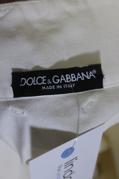 Dolce & Gabbana Womens Front Zip DG Charm Twill Mini Skirt Ecru Size Small