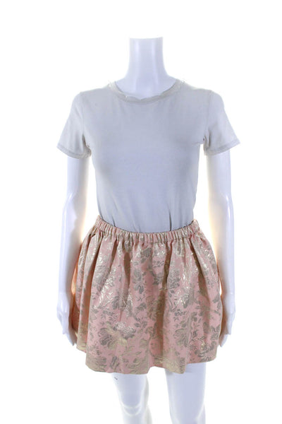 Miu Miu Womens Metallic Jacquard Elastic Mini Skater Circle Skirt Pink IT 38