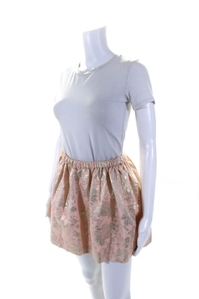 Miu Miu Womens Metallic Jacquard Elastic Mini Skater Circle Skirt Pink IT 38