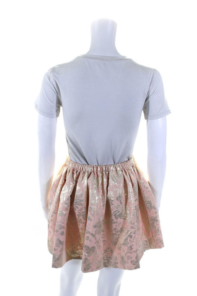 Miu Miu Womens Metallic Jacquard Elastic Mini Skater Circle Skirt Pink IT 38