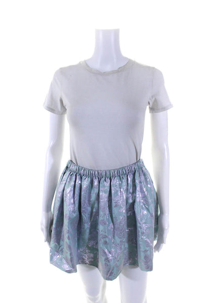 Miu Miu Womens Metallic Jacquard Elastic Mini Skater Circle Skirt Blue IT 38
