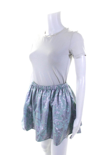 Miu Miu Womens Metallic Jacquard Elastic Mini Skater Circle Skirt Blue IT 38