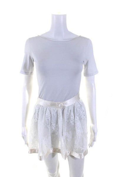 Miu Miu Womens Satin Trim Lace Mini Petticoat Skater Circle Skirt White IT 42