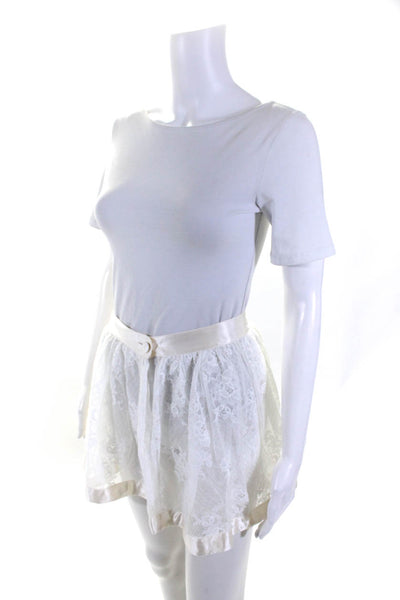 Miu Miu Womens Satin Trim Lace Mini Petticoat Skater Circle Skirt White IT 42