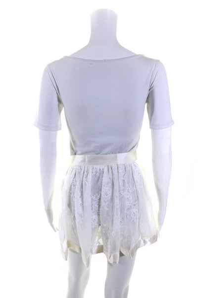 Miu Miu Womens Satin Trim Lace Mini Petticoat Skater Circle Skirt White IT 42