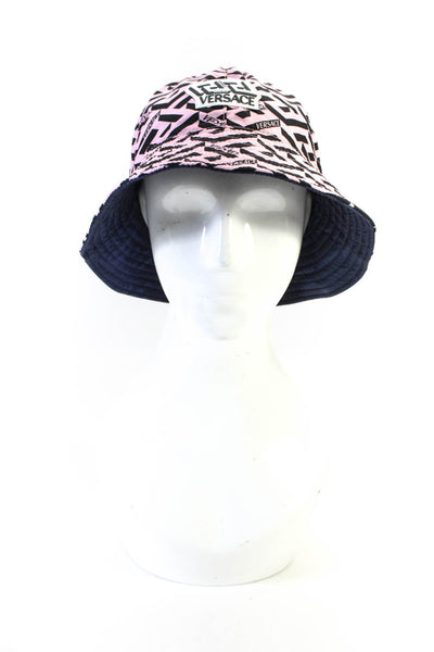 Versace La Greca Printed Nylon Reversible Bucket Hat Pink Blue Navy Size 58cm