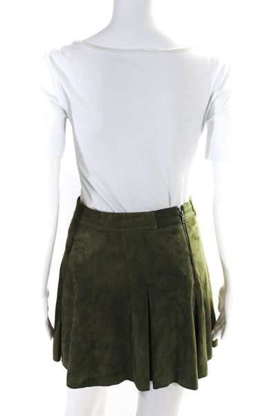Alice + Olivia Womens Pleated Suede Flare Mini Skater Skirt Olive Green Size 2