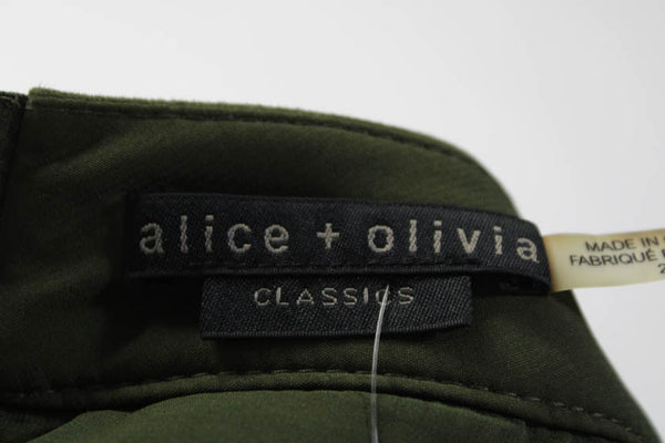 Alice + Olivia Womens Pleated Suede Flare Mini Skater Skirt Olive Green Size 2