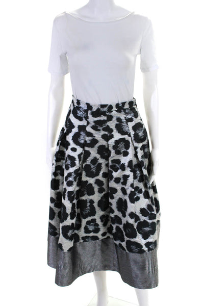 Noir Sachin & Babi Womens Pleated Leopard Jacquard Midi Skirt Black White Size 0