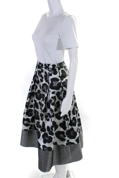 Noir Sachin & Babi Womens Pleated Leopard Jacquard Midi Skirt Black White Size 0