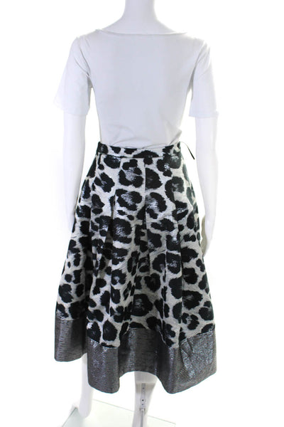 Noir Sachin & Babi Womens Pleated Leopard Jacquard Midi Skirt Black White Size 0