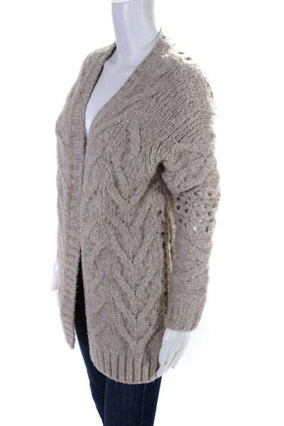 IRO Womens Air Chunky Pointelle Knit Open Front Cardigan Sweater Beige Small