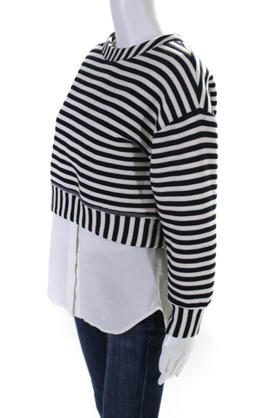 Derek Lam 10 Crosby Womens 3/4 Sleeve Striped Layered Sweater Navy White Size 0