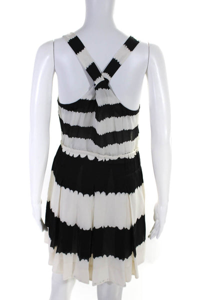 ALC Womens Sleeveless Button Front Scoop Neck Silk Striped Dress White Black XS