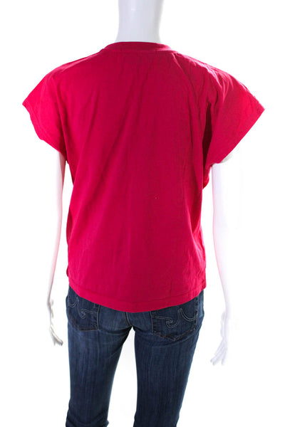 MSGM Womens Cap Sleeve Butterfly Metal Tee Shirt Pink Green Size Medium