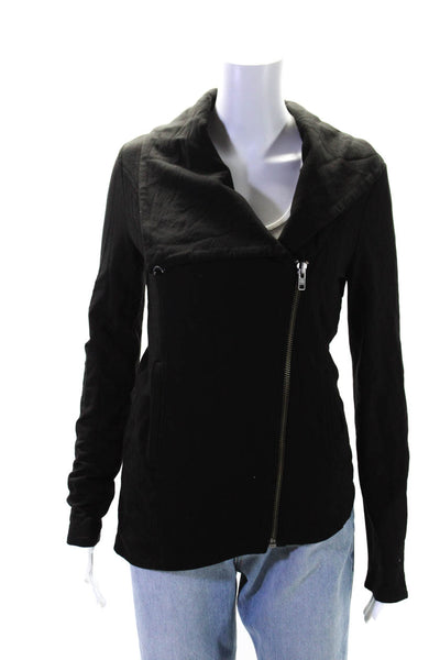 Helmut Lang Women's Long Sleeves Asymmetric Full Zip Jacket Black Size S