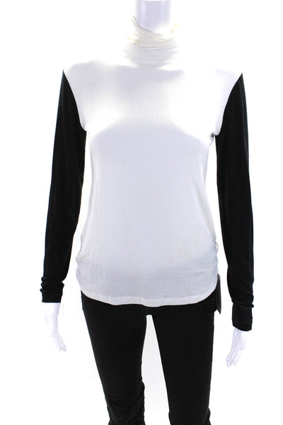 D Exterior Womens Two-Toned Stretch Long Sleeve Turtleneck Top White Size S