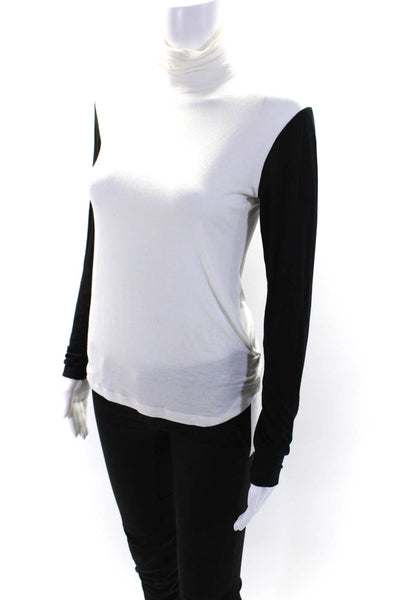 D Exterior Womens Two-Toned Stretch Long Sleeve Turtleneck Top White Size S