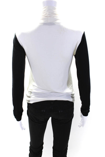 D Exterior Womens Two-Toned Stretch Long Sleeve Turtleneck Top White Size S