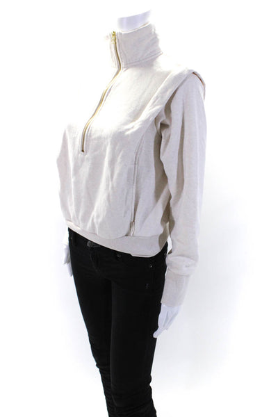 Varley Womens Cotton Front Pocket High Neck Pullover Sweatshirt Beige Size XXS