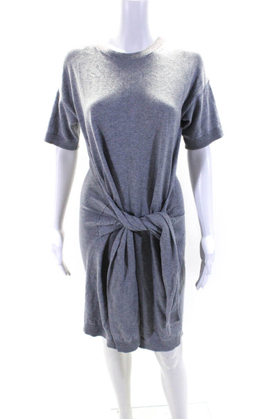 Vince Womens Cotton Short Sleeve Tied Knot Pullover Sweater Dress Gray Size XS