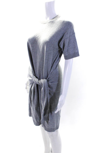 Vince Womens Cotton Short Sleeve Tied Knot Pullover Sweater Dress Gray Size XS