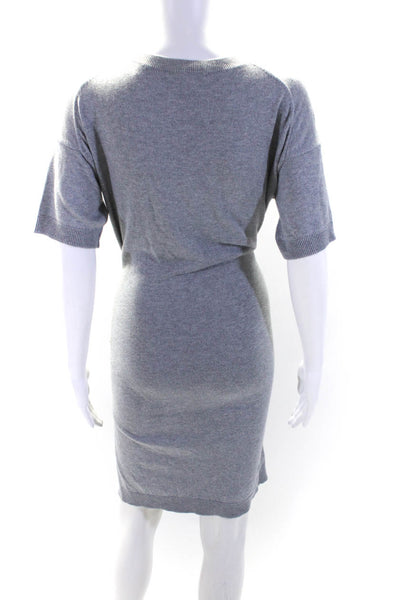 Vince Womens Cotton Short Sleeve Tied Knot Pullover Sweater Dress Gray Size XS