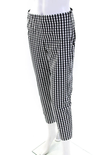 Elie Tahari Womens Cotton Check Print Side Zipped Tapered Pants Black Size M