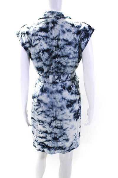 La Vie Womens Cotton Tie Dye Print Buttoned Collared Midi Dress Blue Size S