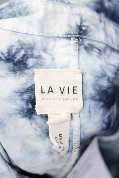 La Vie Womens Cotton Tie Dye Print Buttoned Collared Midi Dress Blue Size S