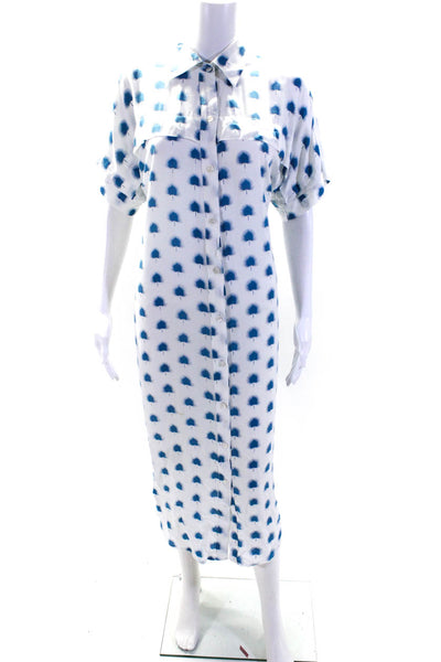 Skemo Womens Spotted Print Buttoned Short Sleeve Shift Midi Dress White Size XS