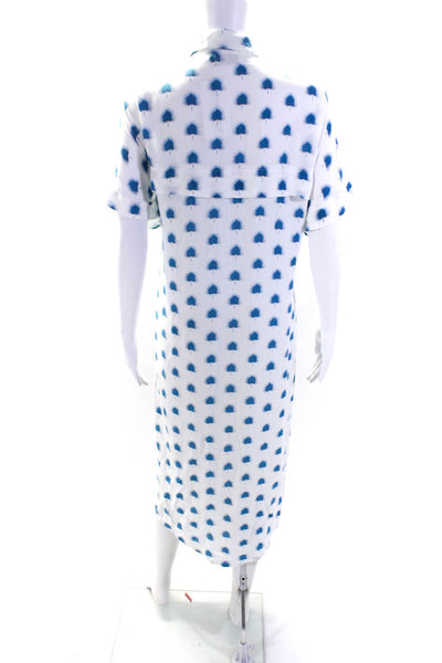 Skemo Womens Spotted Print Buttoned Short Sleeve Shift Midi Dress White Size XS