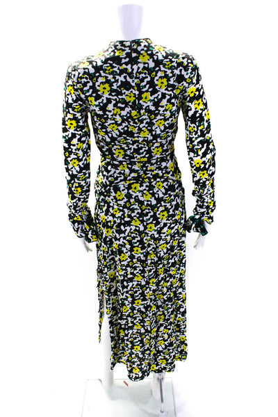 Proenza Schouler Womens Long Sleeve V Neck Midi Dress Black White Yellow Size 0