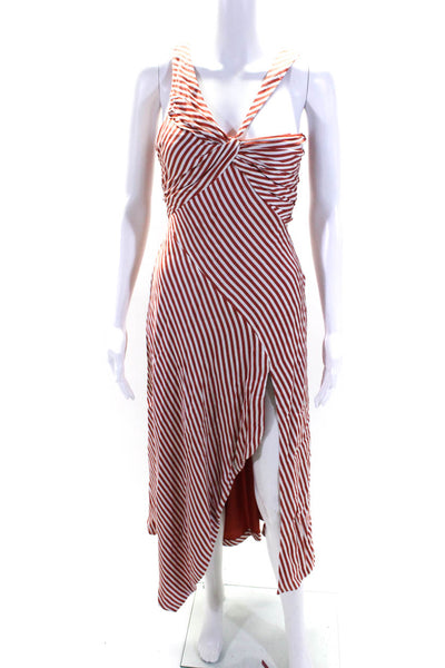 Jonathan Simkhai Womens Striped Satin Halter Midi Dress Red White Size 0