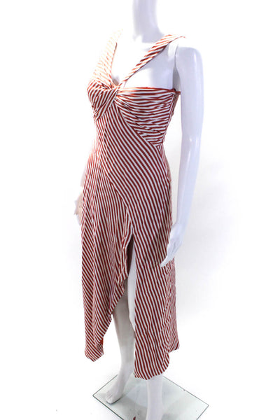 Jonathan Simkhai Womens Striped Satin Halter Midi Dress Red White Size 0