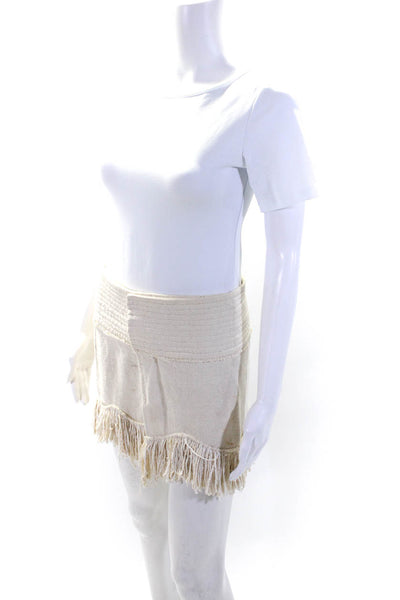 Isabel Marant Womens Fringe Hem Snap Silk Canvas Mini Wrap Skirt Ecru Size FR 34