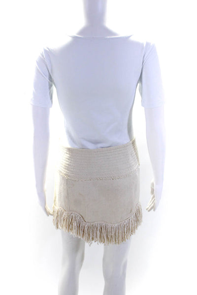 Isabel Marant Womens Fringe Hem Snap Silk Canvas Mini Wrap Skirt Ecru Size FR 34