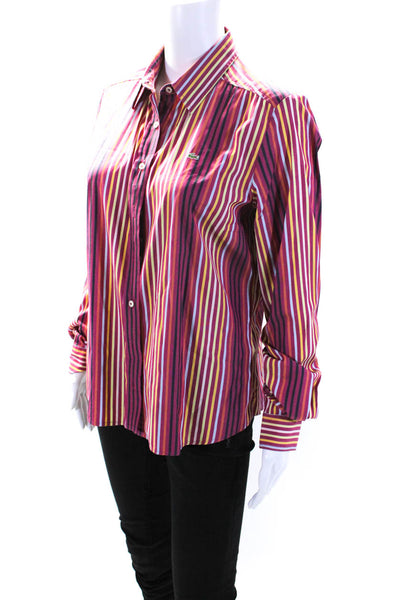 Lacoste Womens Cotton Striped Collared Button Up Blouse Top Pink Size 42