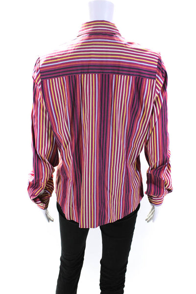 Lacoste Womens Cotton Striped Collared Button Up Blouse Top Pink Size 42