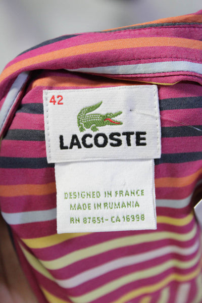 Lacoste Womens Cotton Striped Collared Button Up Blouse Top Pink Size 42