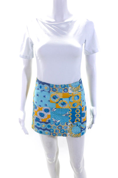 Lily Pulitzer Womens Cotton Floral Print Zipped Mini A-Line Skirt Blue Size 6P