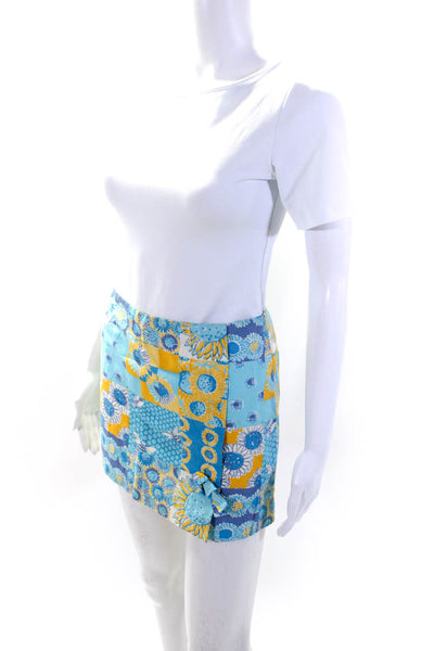 Lily Pulitzer Womens Cotton Floral Print Zipped Mini A-Line Skirt Blue Size 6P