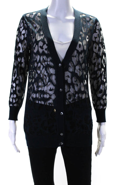 Magaschoni Womens Button Down Cardigan Sweater Navy Blue Size Small