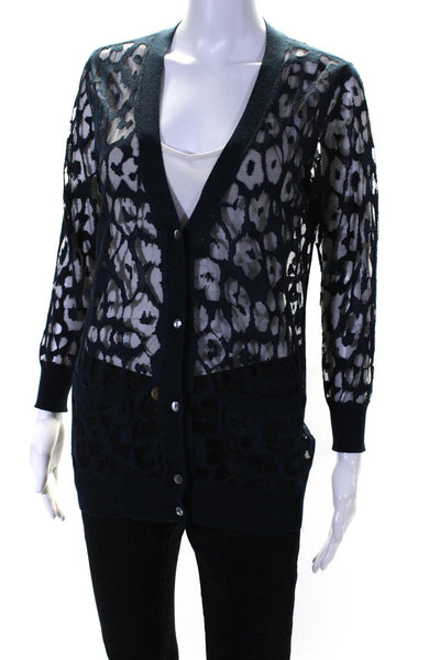 Magaschoni Womens Button Down Cardigan Sweater Navy Blue Size Small