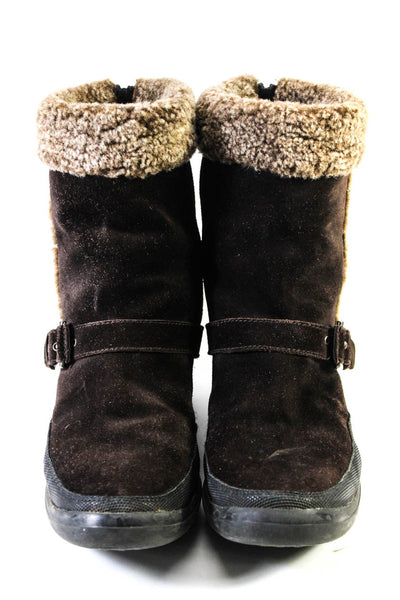 Stuart Weitzman Womens Suede Shearling Zip Up Ankle Boots Dark Brown Size 8M