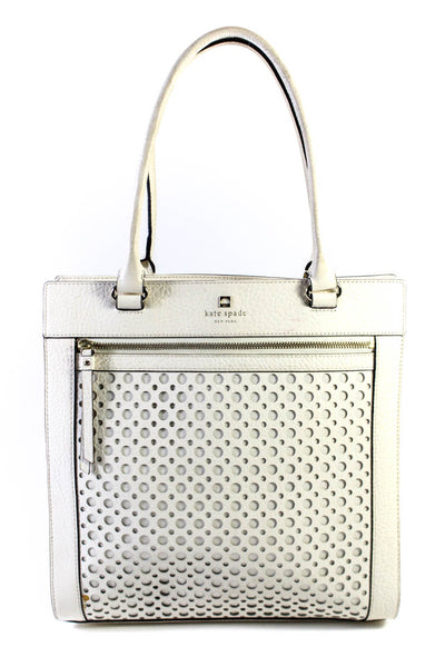 Kate Spade Womens Laser Cut Dot Rolled Handle Leather Tote Handbag White