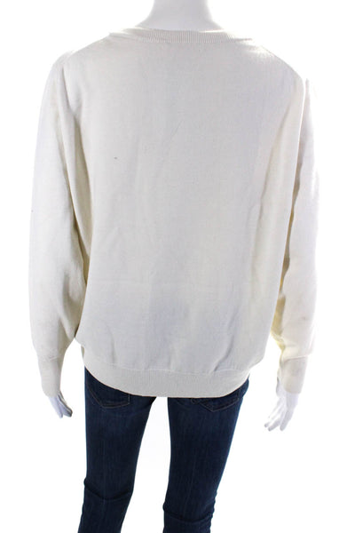 Demylee Womens Cream Merino Wool V-Neck Long Sleeve Pullover Sweater Top Size M