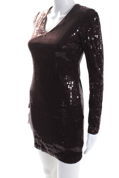 Robert Rodriguez Womens Long Sleeve V Neck Sequin Mini Dress Red Size Small